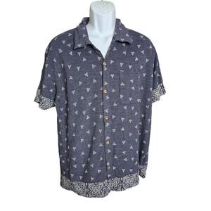 Tommy Jeans Mens Tropical Print Shirt XL Button Down Cotton Blend‎ Shell Buttons